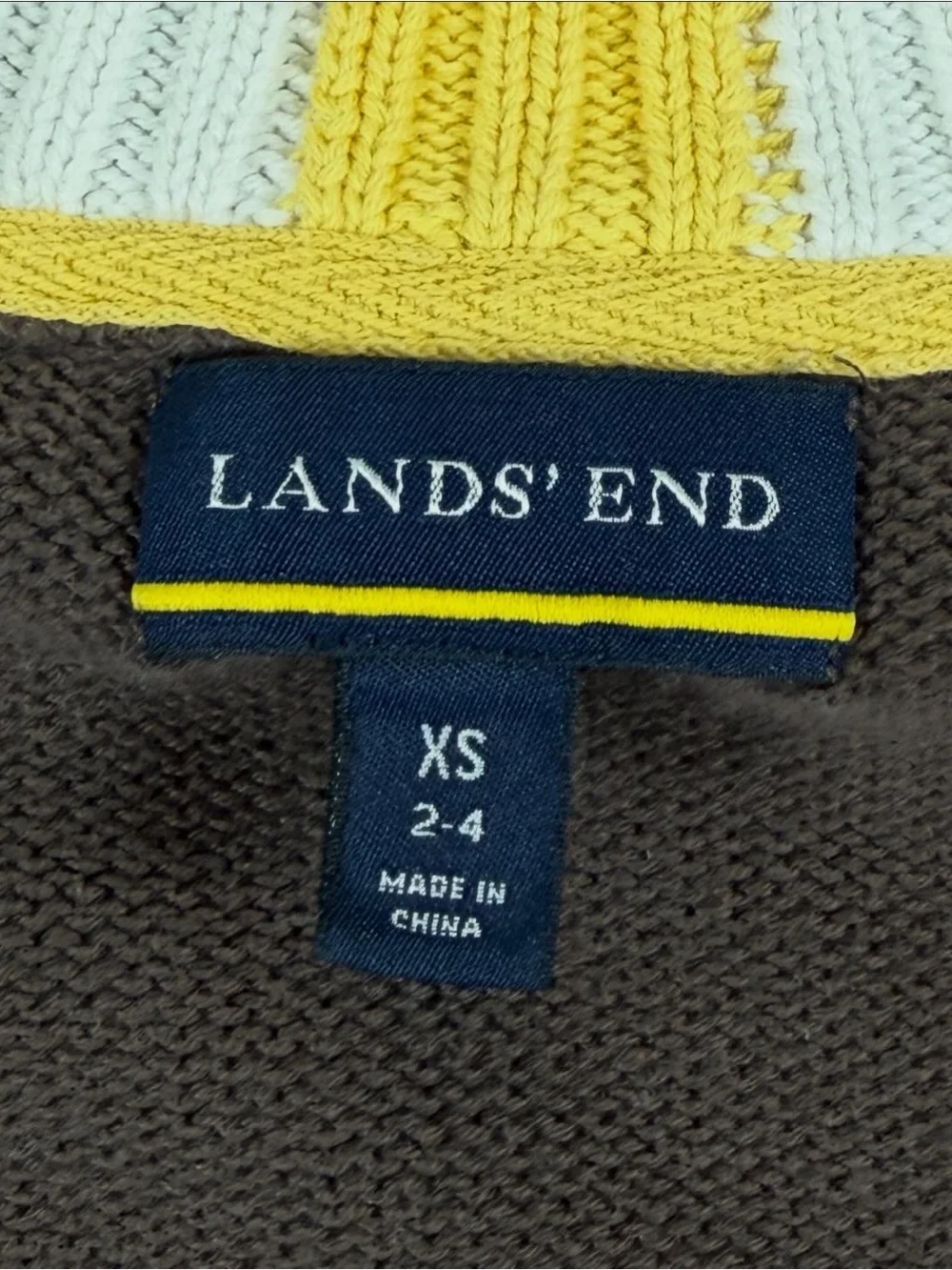 Lands End Brown High Neck Full Zip Ribbed Cardigan Sweater Women’s XS Cotton Y2K